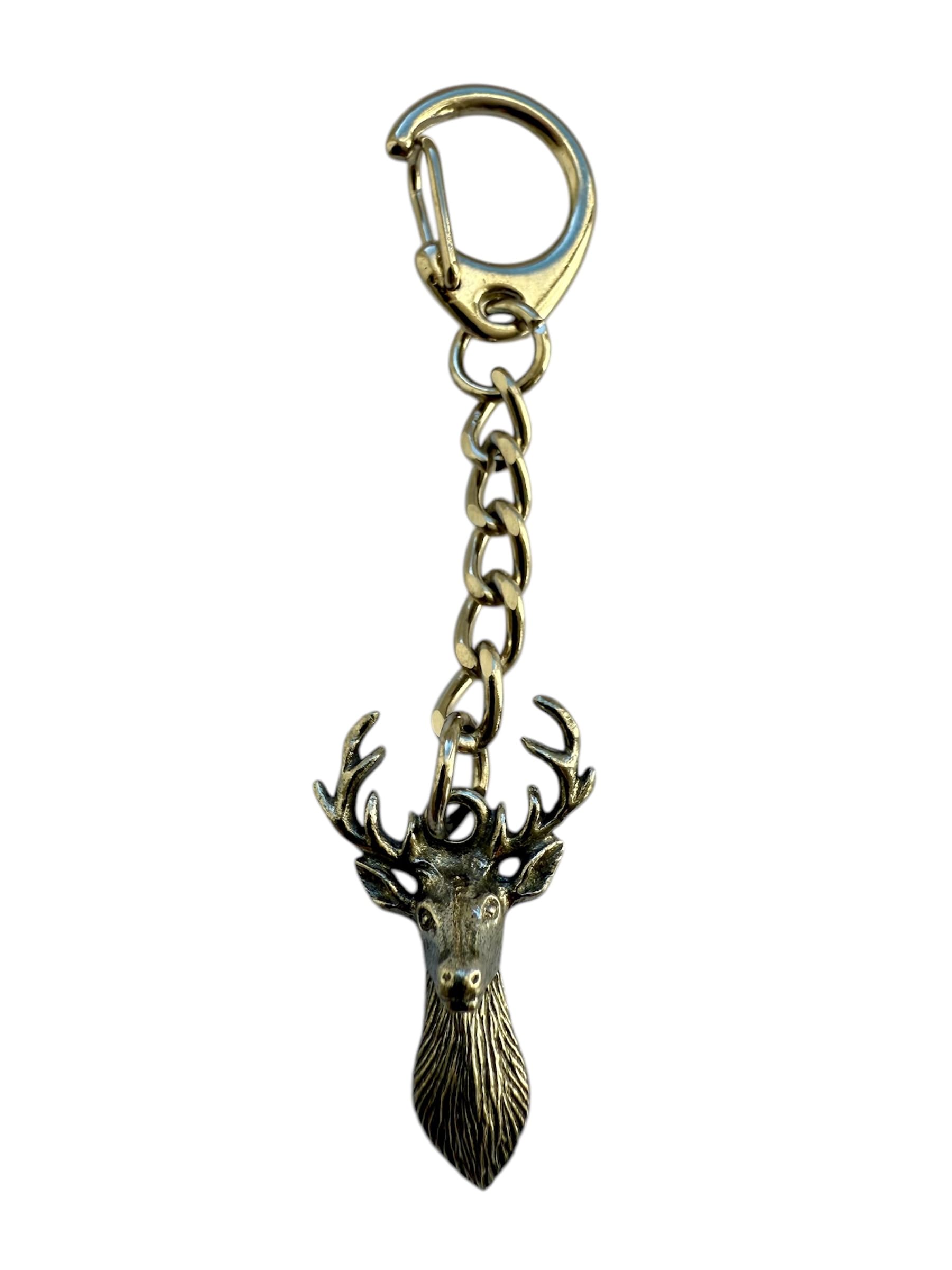 Westair Stag Head Keyring, Silver Pewter, Decorative Deer Design with Chain