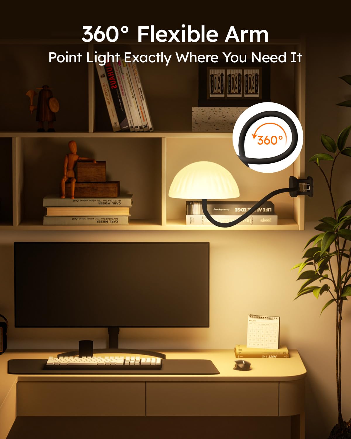 Lámpara inalámbrica con clip, lámpara de escritorio con control táctil con modo ambiente RGB y 3000 K a 6000 K, luz de lectura de libros regulable recargable con brazo flexible, abrazadera resistente