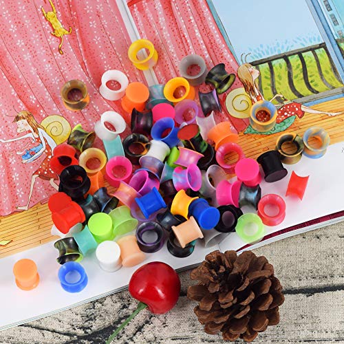 Oyaface 76 Pcs Soft Silicone Ear Tunnels/Plugs Kit Flesh Flexible Earring Gauges Double Flared Earlets Stretchers Expander Piercing Jewelry, 6MM-18MM4