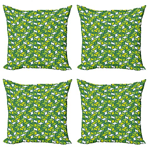 ABAKUHAUS Abstrakt Kissenbezug Set (4 Stück), Moderne geometrische Formation, moderner doppelseitiger Digitaldruck, 40 cm, Fern Green Lime Green