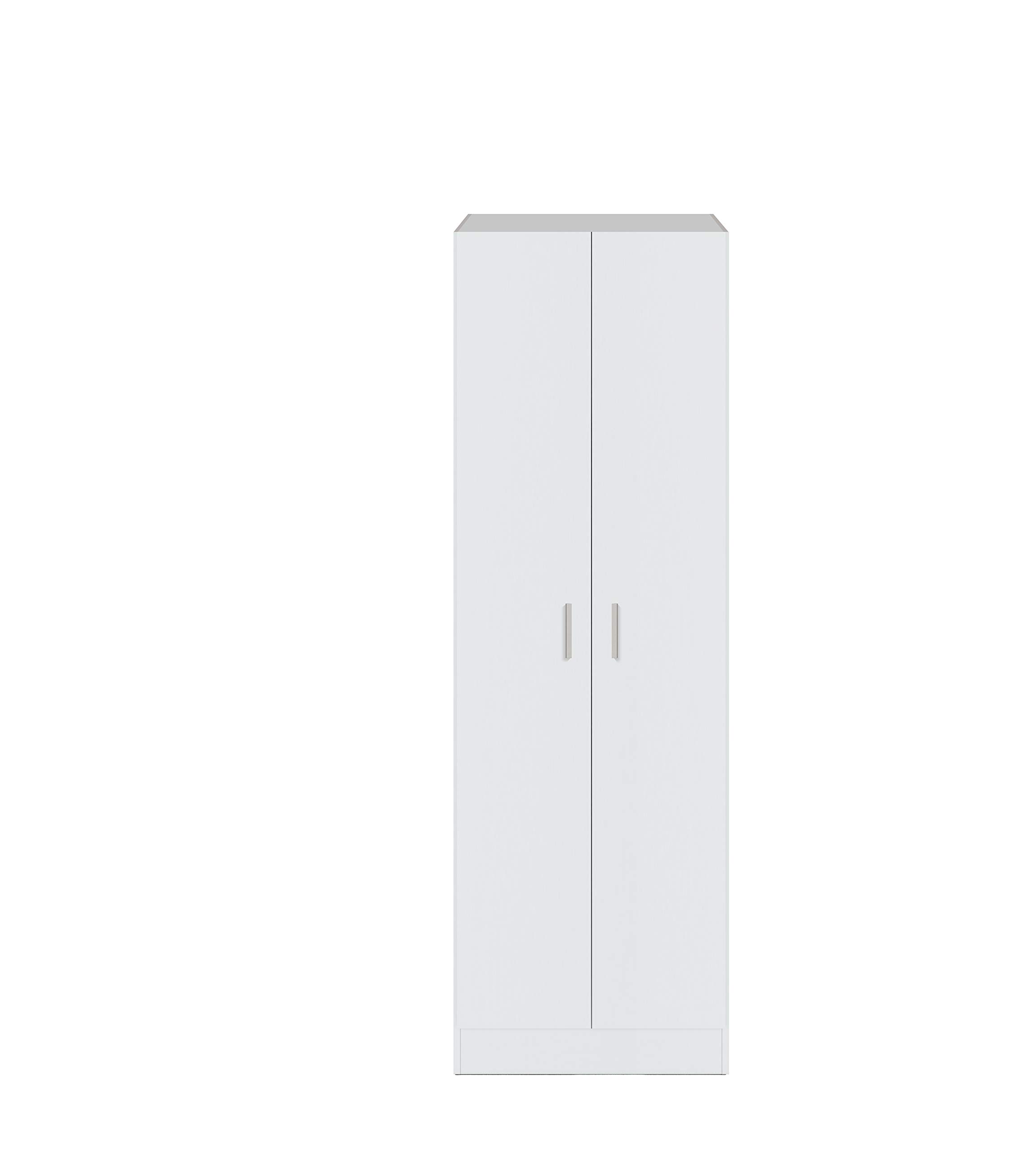 Habitdesign Armario Multiusos Adhara de 2 Puertas, Armario Auxiliar de Limpieza o Zapatero, Incluye 6 Estantes, Color Blanco Mate, Medidas: 180x59x37 cm
