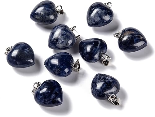 Miniatura 36 de Beadthoven - 10 dijes de piedra de corazón hinchado, piedras preciosas curativas para chakras, reiki, cuentas para hacer collares, joyas, día de San