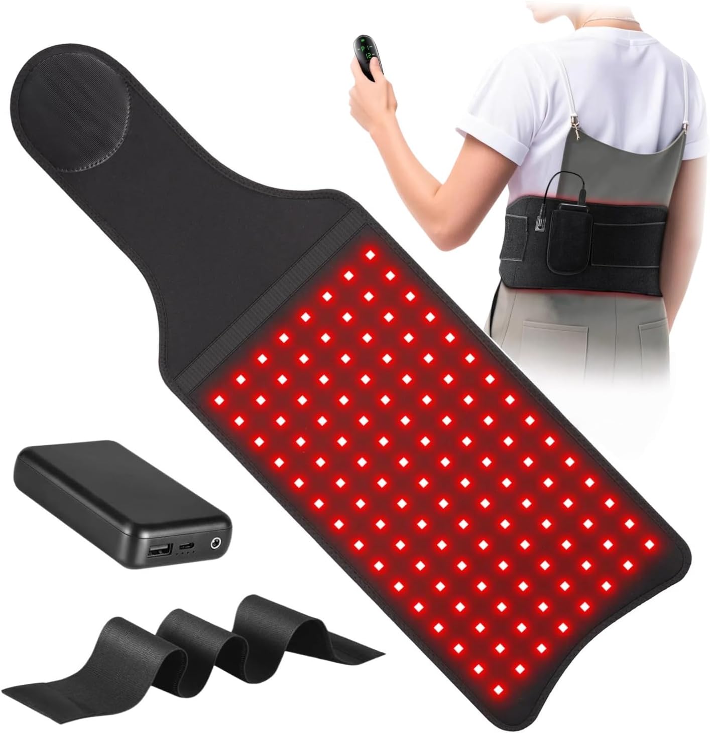 Red Light & Near Infrared Therapy Mat with Vibration Massage – 120 LED Beads (660nm + 850nm), 5 Brightness Levels, 6 Timer Settings, Rechargeable Remote