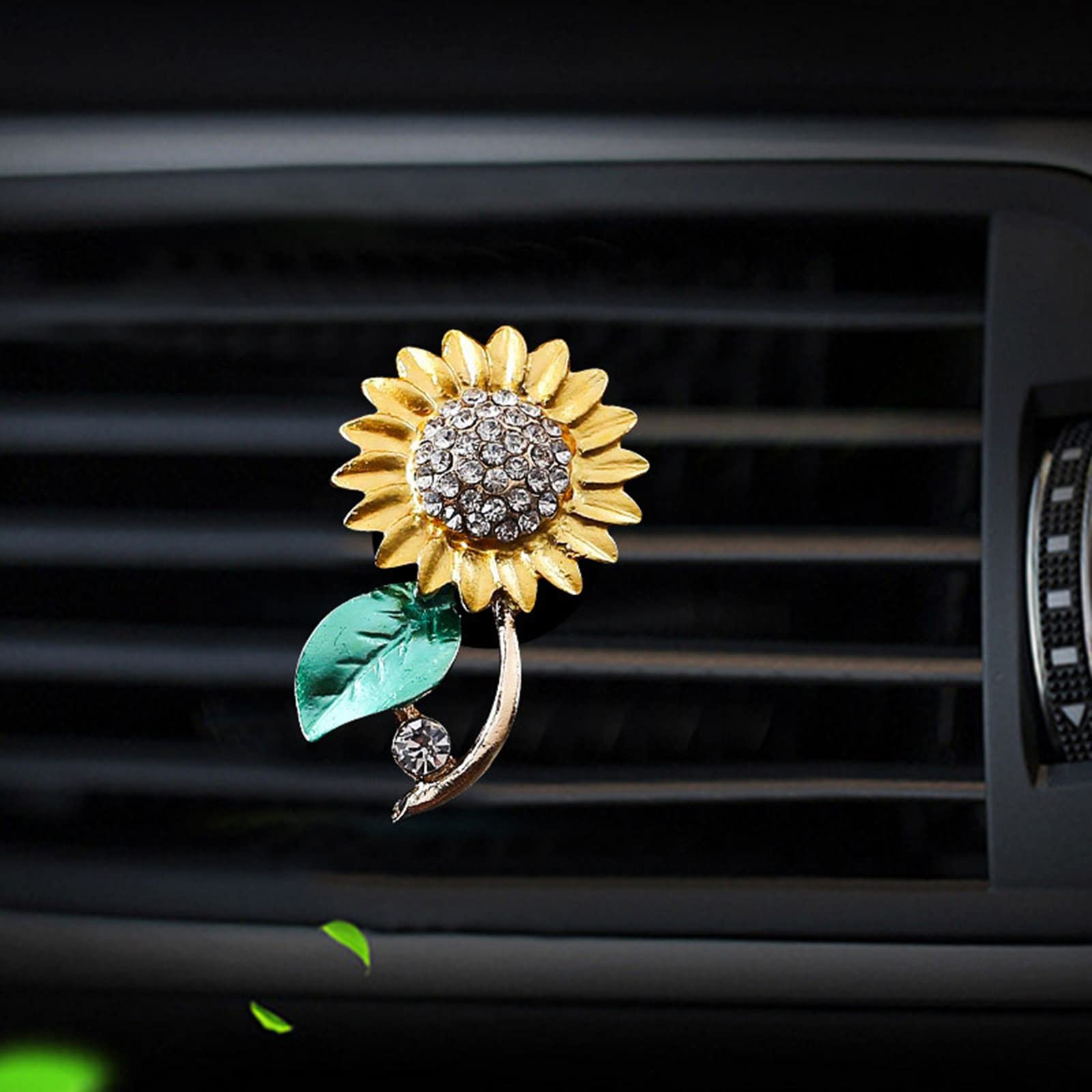 Car Air Vent Clip Charm, Car Air Outlet Freshener Sun Flower Auto Perfume Clip Rhinestone Car Aromatherapy Clip for Women