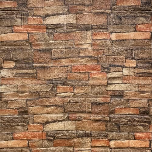 Image of 3D Brick Wallpaper for Wall | Self Adhesive PE Foam DIY Panel | Peel & Stick Decor for Home, Living, Bedroom & Office (70 x 77 cm, Appx 5.8 Sq Ft) (1, Brown Brick)