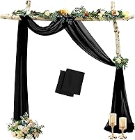 Vista 10 de MODFUNS Arco de boda rojo 18 pies, 2 paneles de cortinas de arco de boda, cortinas transparentes para telón de fondo, cortinas rojas de gasa