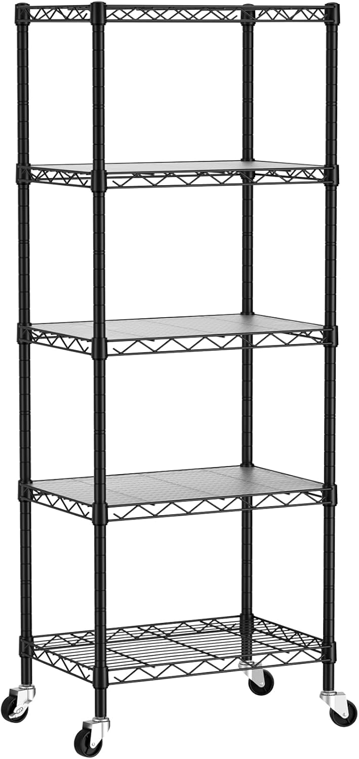 SINGAYE 5 Small Wire Shelves Kitchen Pantry Close Home Organizers and Storage Bathroom Shelf Laundry Room Organization Adjustable Book Metal Garage Shelving Unit - Image 9