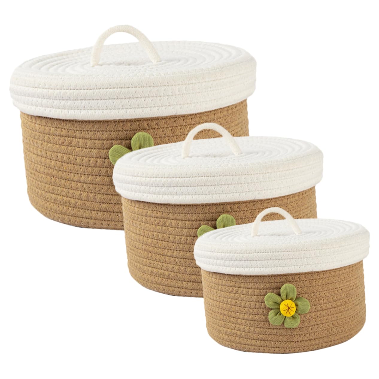 3 Cestas de Cuerda de Algodón Tapa para Organizar Artículos Varios Hogar, Conjunto de 3 Piezas, Diseño Clásico Elegante y Seguro para Mantener el Orden