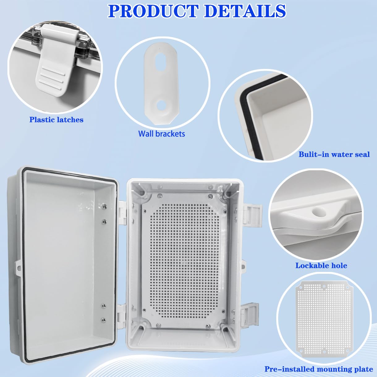 Wasserdichte elektrische Box, staubdicht, Abzweigdose, wetterfest, IP67, ABS-Kunststoff, Schalter, Router, Projektbox mit Montageplatte mit Wandhalterung, 2 Kabelverschraubungen, Grau, 30 x