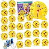 Lenwen 30 Pcs Classroom Clock Kit Includes 1 Pcs Big Student Clock 25 Pcs Mini Geared Clock 24 Hours Learn to Tell Time Clock 4 Pcs Clock Stamp for Kids Learning Teacher Classroom Supplies