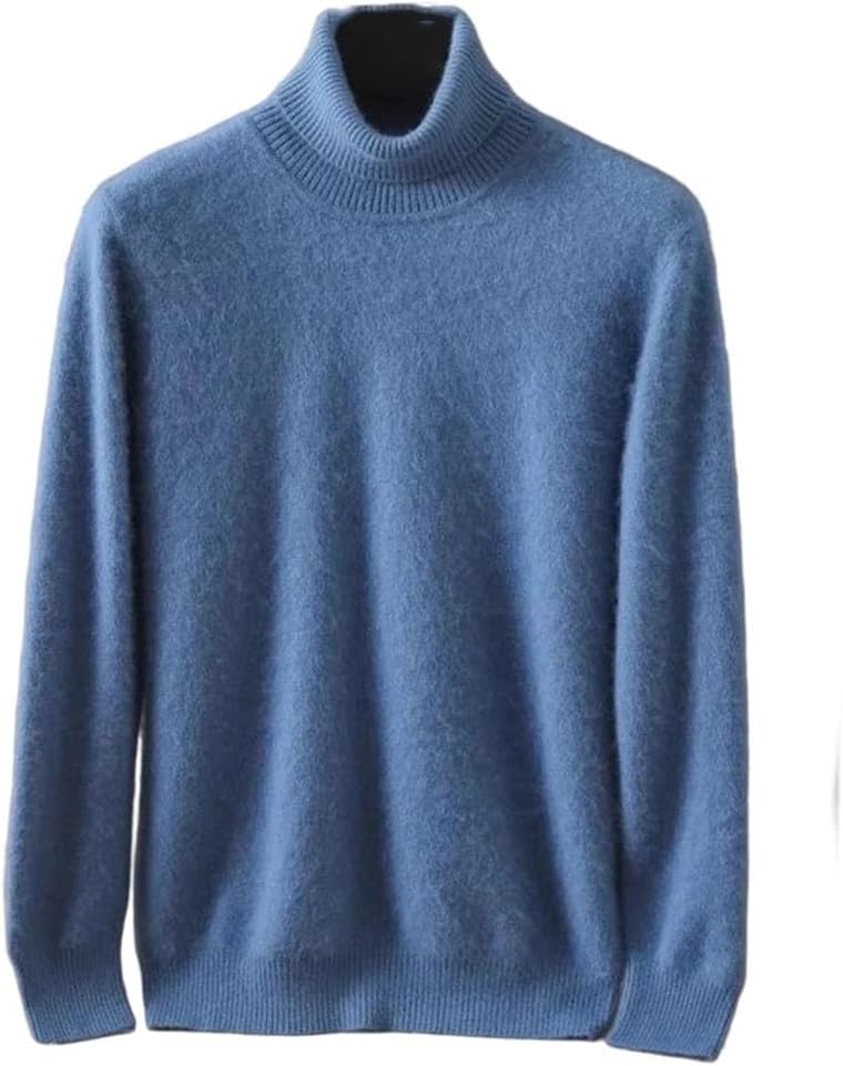 Men's 100 Percent Mink Cashmere Sweater Slim Fit High Lapels Pullovers Knitted Long Sleeve Pullover Jumpers