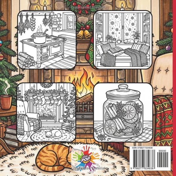 Cozy Christmas Interiors: Hygge Adult Coloring Book: 50 Relaxing Winter Scenes, Warm Decorations, and Comfy Home Settings for Stress Relief image 3