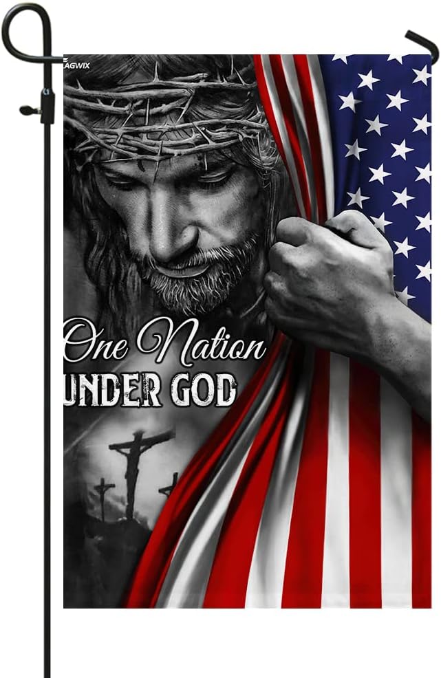 Flagwix American Christian Cross Flag - 12x18 inch Outdoor Decor Garden Flag - Heavy Duty Double Sided Canvas Fabric Flag - July 4 Jesus Christian Art Decoration For Wall, Porch, Yard