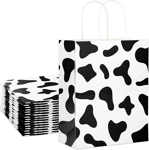 ECOHOLA Bolsas de regalo de fiesta con estampado de vaca con asas, 16 bolsas de regalo de animales de safari de selva, estampado de animales para