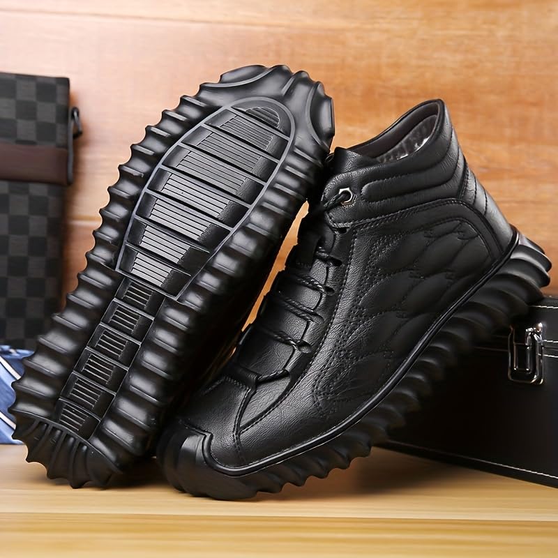 Mens Comfort Boots - Fashionably Trendy, Slip-Resistant, Lace-Up, Vintage-Inspired Design - Ideal for Outdoor Activities and Daily Wear, Ankle-High, Solid Color3