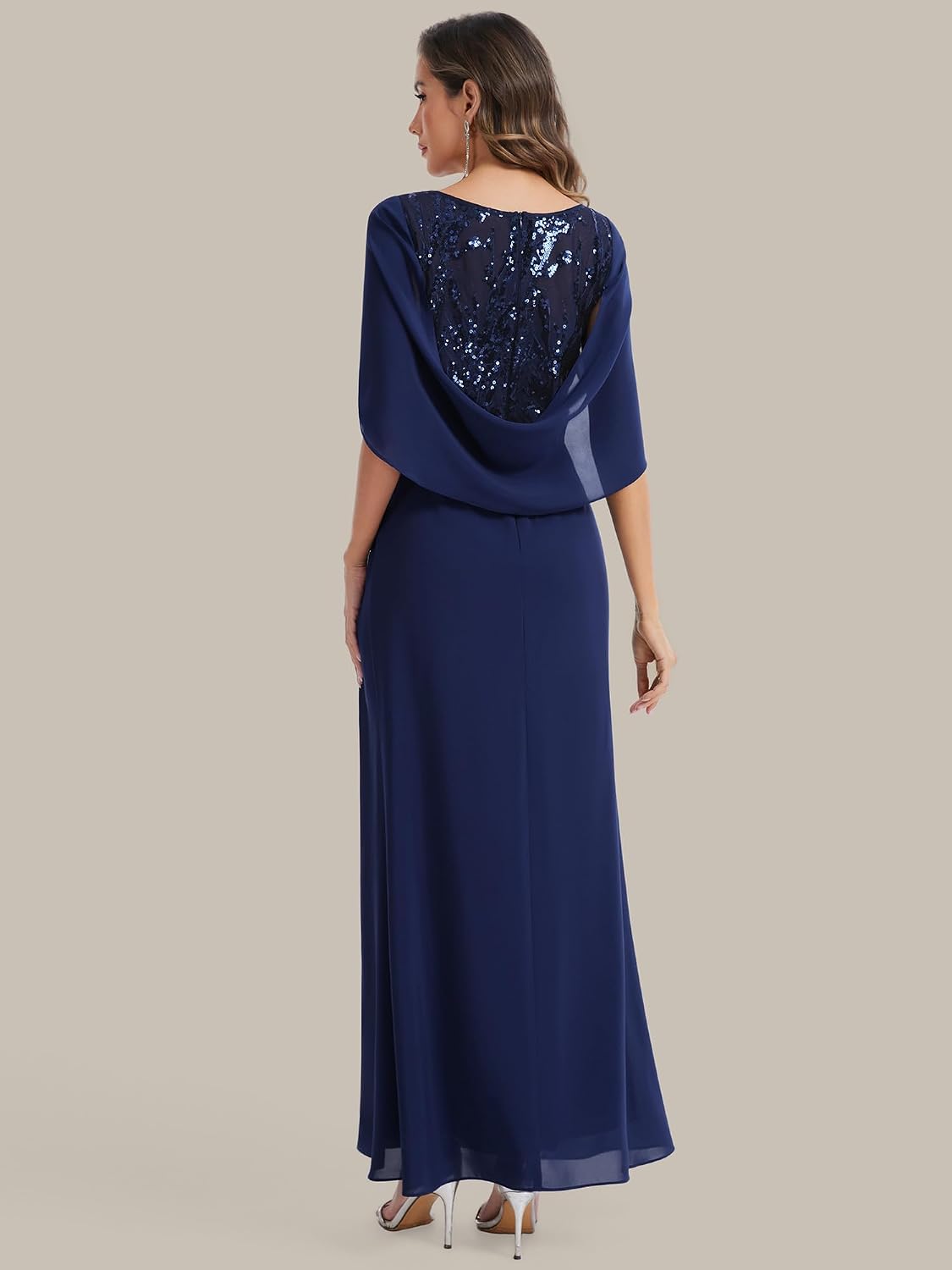 Ever-Pretty Women's Round Neck Half Sleeves Mother of Bride Dresses Chiffon Floor Length A-Line Formal Dress 02689