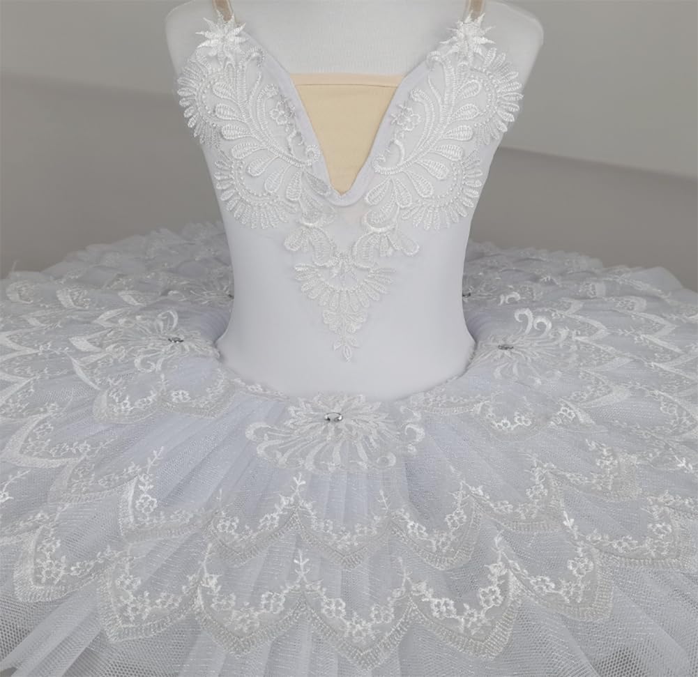 Tutú Profesional de Ballet para niña, El Cisne Blanco Tutú de panqueque Bailarina Disfraz de Fiesta Baile Vestido de competición de Ballet