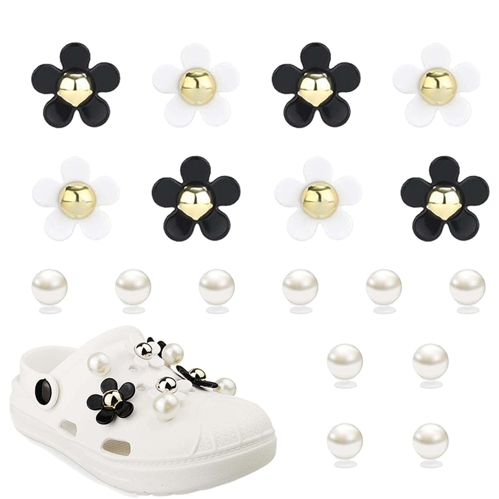 YTOOK18pcs Pearls Shoe Charms Bling, Fashion Shoe Decoration Charm Accessories for Teen Girls Women Croc Shoes, Clips on Clog Pearls for Shoe Chains with Daisy Flower Decorative