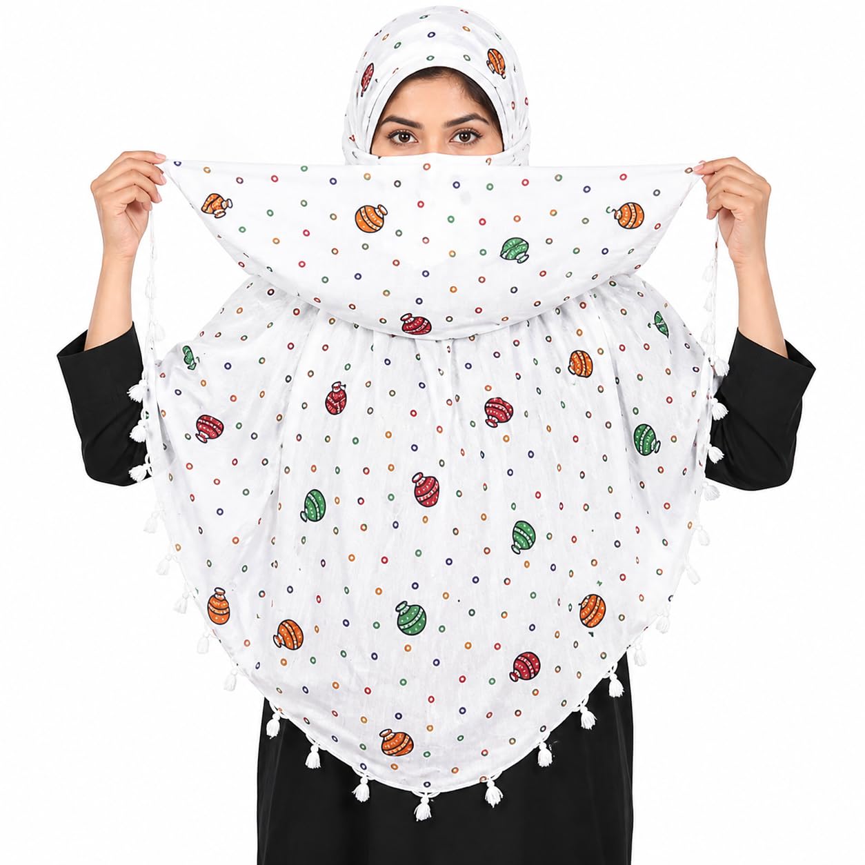 Cotton Sun Protection Scarf for Women & Girls Anti Tan UV Face Cover Bike Riding Driving Summer Breathable Head Wrap Hijab Style Lightweight Dust Shield Soft Stylish Print White-image-31