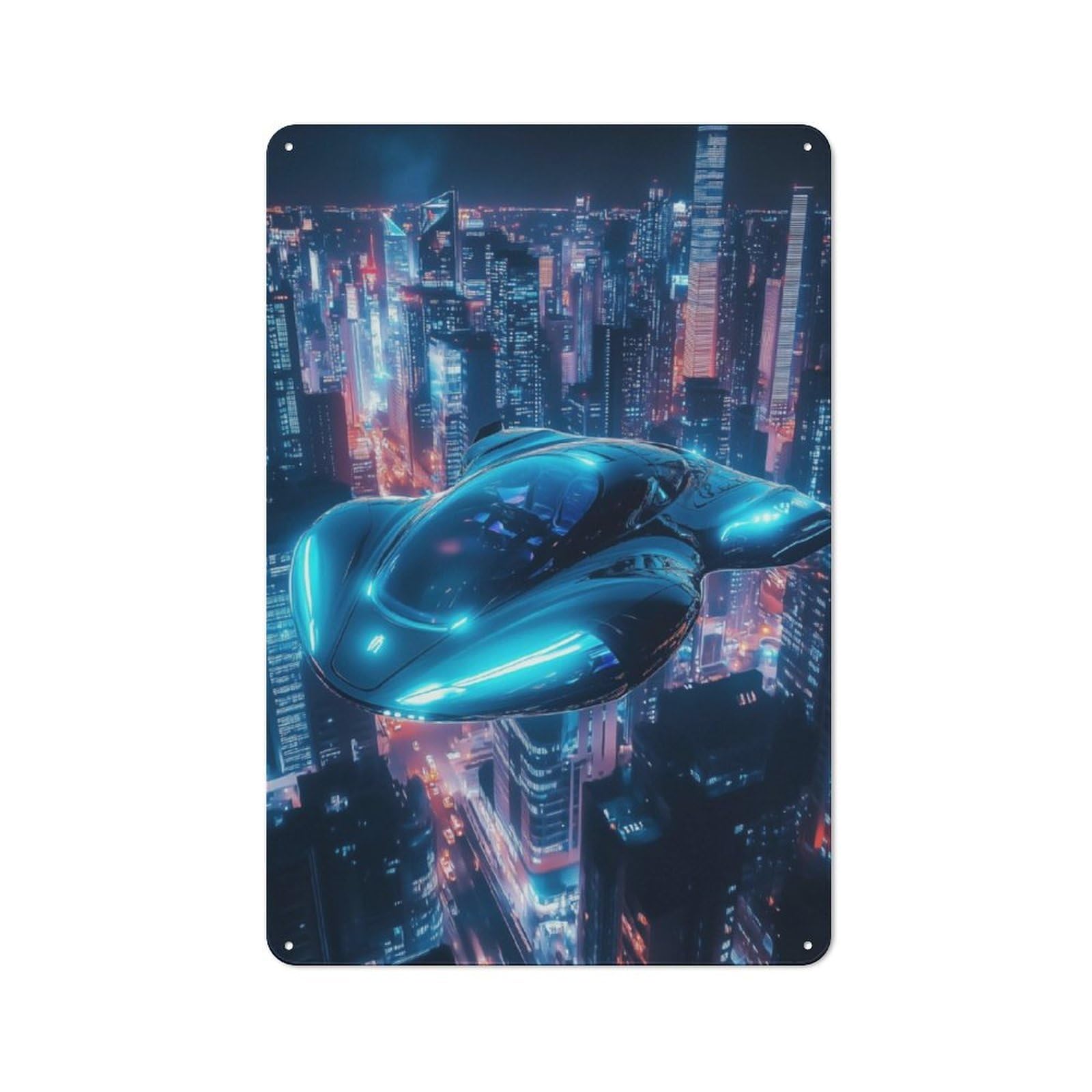 Junmoney Futuristic Flying Car For Lounge Or Reading Corner, Rustic Tin Sign 30X20cm, For Home Interiors, Feature Walls And Decorative Displays