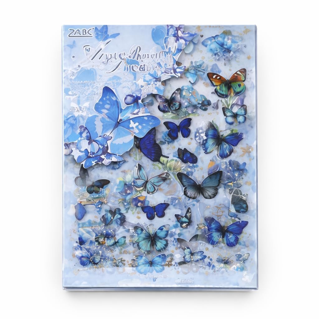 Jaravik Butterfly Stickers for Kids Aesthetic Scrapbook Stickers with Floral Designs Cute DIY Journal Decoration Crafts Material Kids Projects Sticker Sheets (Blue Butterfly Sticker)-image-43