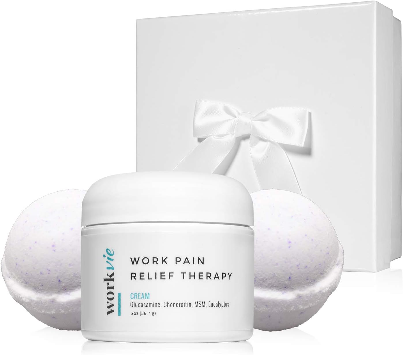 Workvie Calming Lavender Bath Gift Set - Stress and Pain Relief – 4.5 oz XL Aromatherapy Lavender Bath Bombs, Natural Pain Relief Cream, Gift Box – Gift for Working Mom, Spouse, Employee