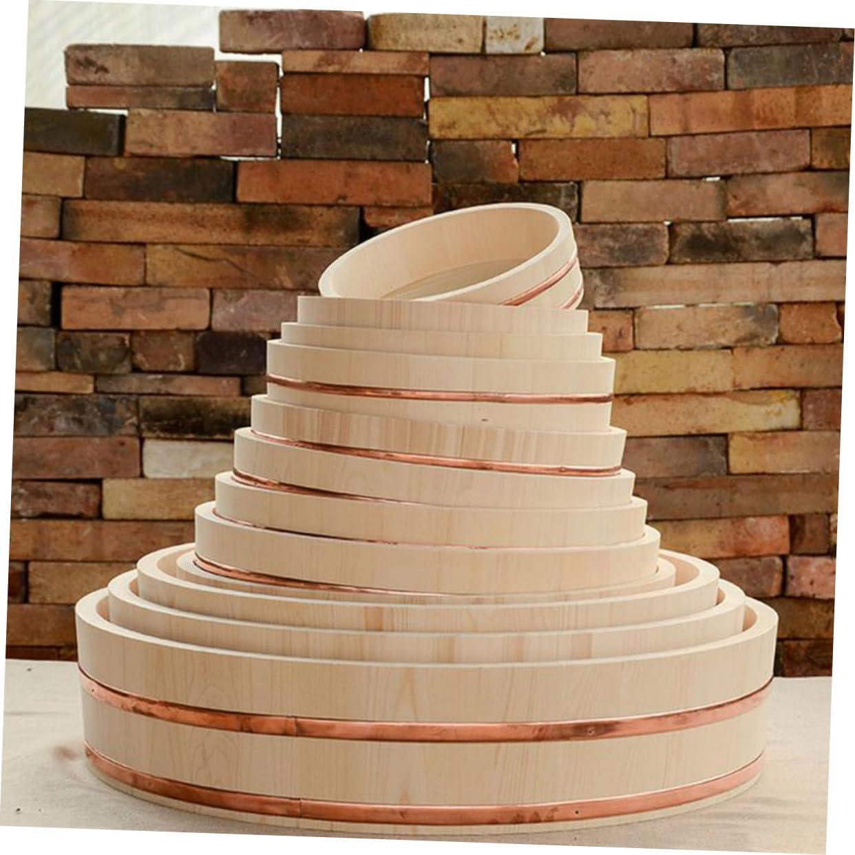 PRETYZOOM Seau à Riz à Sushi Plateau de Service en Bois et Cuivre Rond Absorbe L’humidité du Riz, Refroidit Vite, pour Restaurant ou Maison
