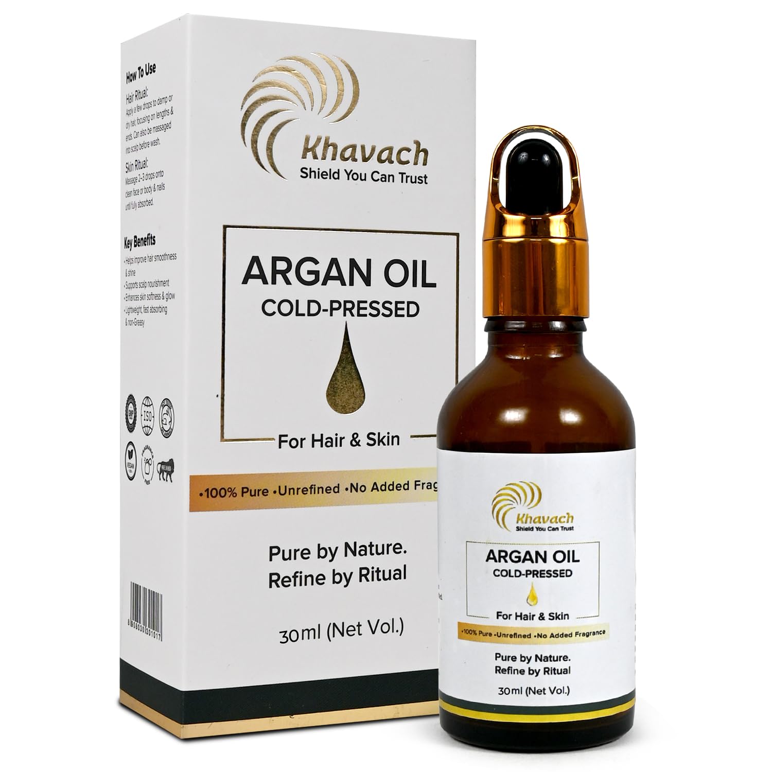 Khavach Cold Pressed Argan Oil for Hair and Skin Pure Unrefined Moroccan Oil for Frizz Control Deep Moisturizing Skin Nourishment Acne Care Shine and Softness No Added Fragrance (30 ML)-image-7