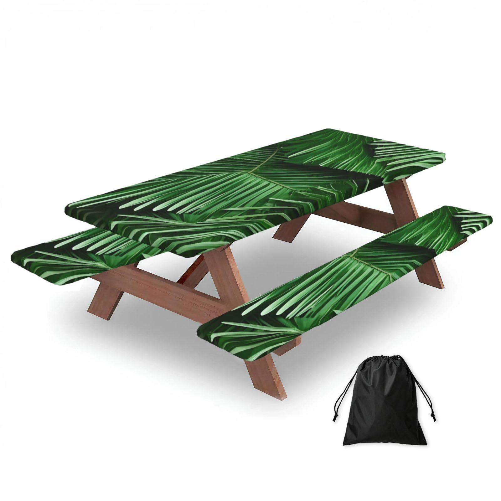 AYYQWE Cute Green Palm Leaves Print Picnic Table Bench Cover Outdoor Garden Party Decor Daily Accessory Gift