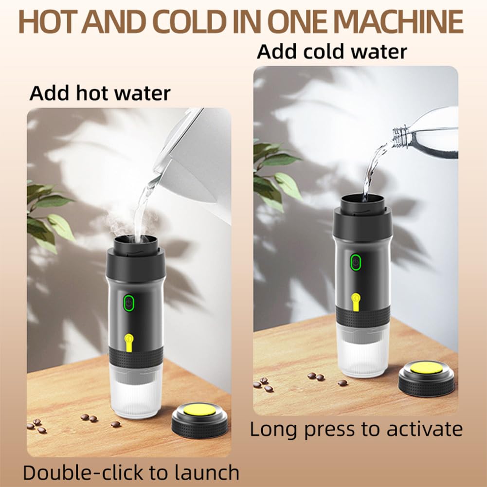 Cafetera portátil expreso, 3 en 1 de viaje recargable de 12 V, compatible con cápsulas, cafetera eléctrica inalámbrica para camping, viajes, RV, senderismo, oficina (Negro)