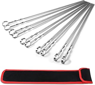 10 Pack Kabob Skewers Stainless Steel, Premium Long 17" Barbecue BBQ Skewers, Flat Metal Shish Kebab Skewers for Grilling, Reusable BBQ Sticks w/Handy Storage Bag (Size B)