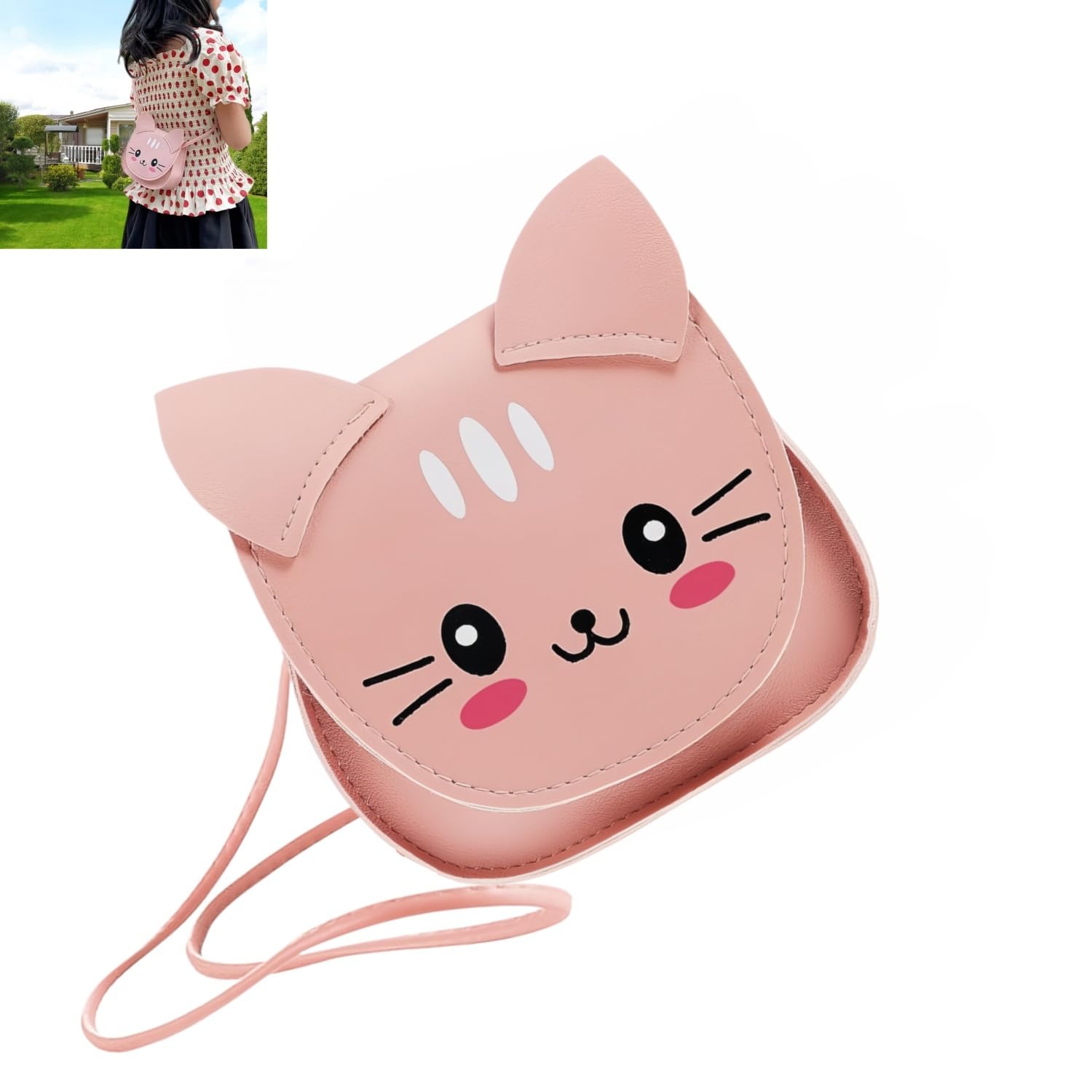 Bessy shop Katzen-Umhängetasche aus PU-Leder,Katzen-Umhängetasche Verstellbarer Schultergurt, Mini-Handtasche Prinzessin,Für Kinder Mädchen Alltag/Geschenk(Pink)