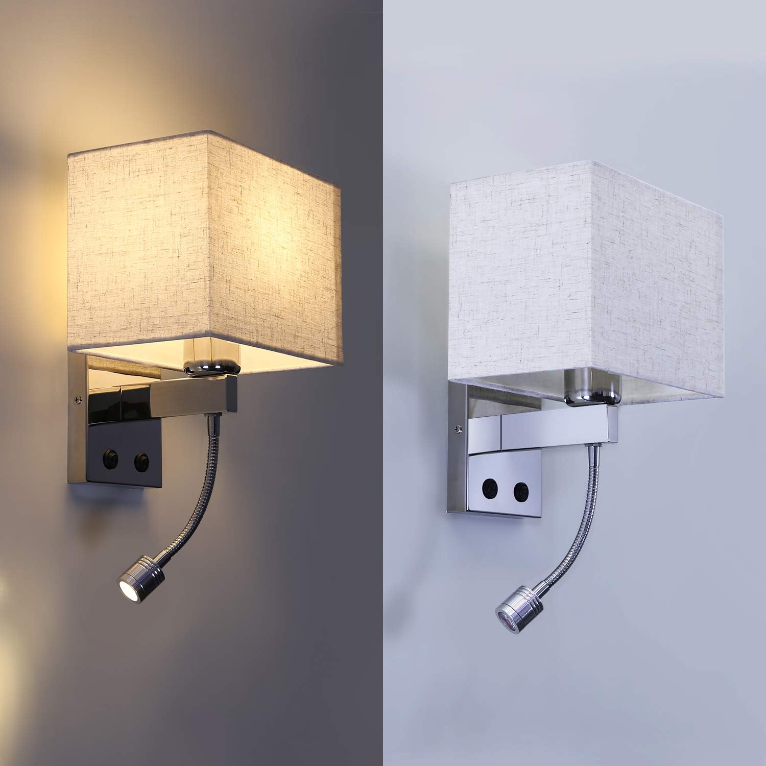 ZMH 2pcs LED Lampada da Parete per Interni Camera da Letto e Soggiorno - Lampada da Lettura con Braccio Flessibile Girevole E27 per Tessuto - Luce di Lettura per Hotel