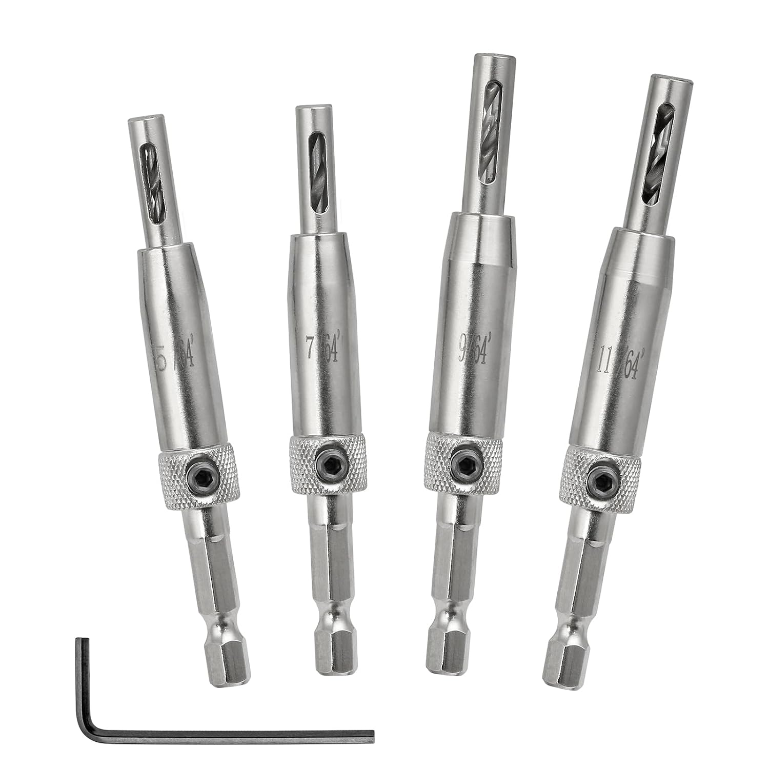 7pcs Self Centering Drill Bit Set, Hinge Drill Bits - 5/64", 7/64", 9/64", 11/64", 5mm, 13/64", 1/4"