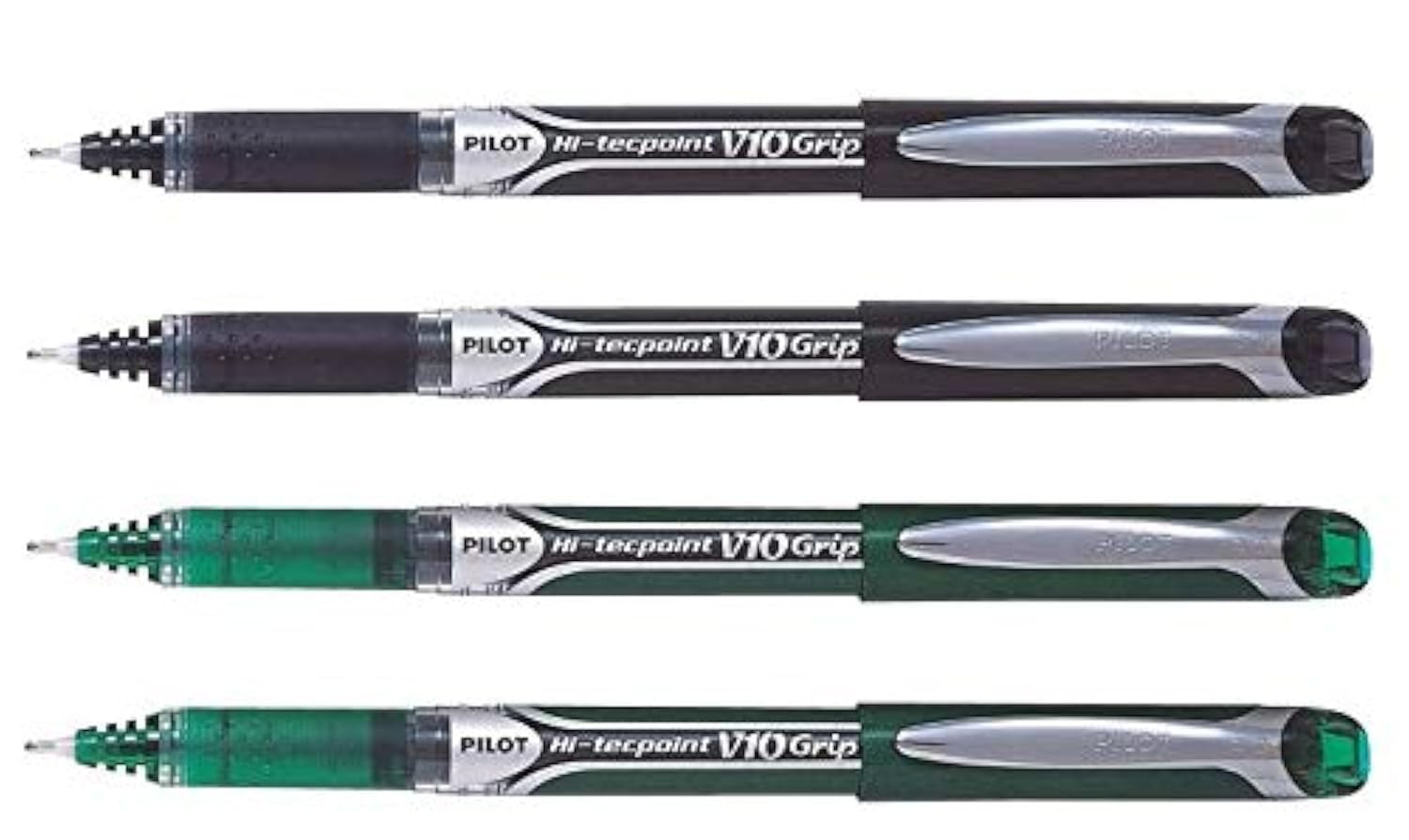 Pilot Hi-Tecpoint V10 Grip Liquid Ink Rollerball Pen - Medium Tip - (Black 2 & Green 2)