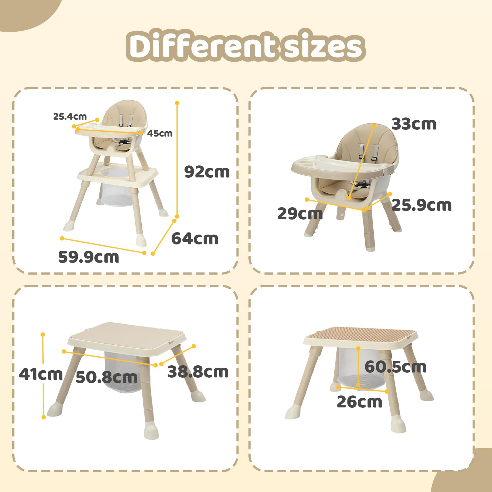 BONNLO Chaise Haute Bébé Évolutive, Confort Rembourré, avec Plateau Double, 6 mois à 3 ans, 6 à 15 kg, pliage ultra compact, légère(4,9kg) (Beige)