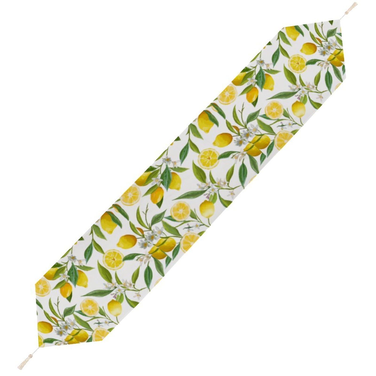 JZemdybill 178*33cm Table Runner with Tassel, Yellow Lemon Table Runner, Table Decoration for Kitchen, Party, Restaurant