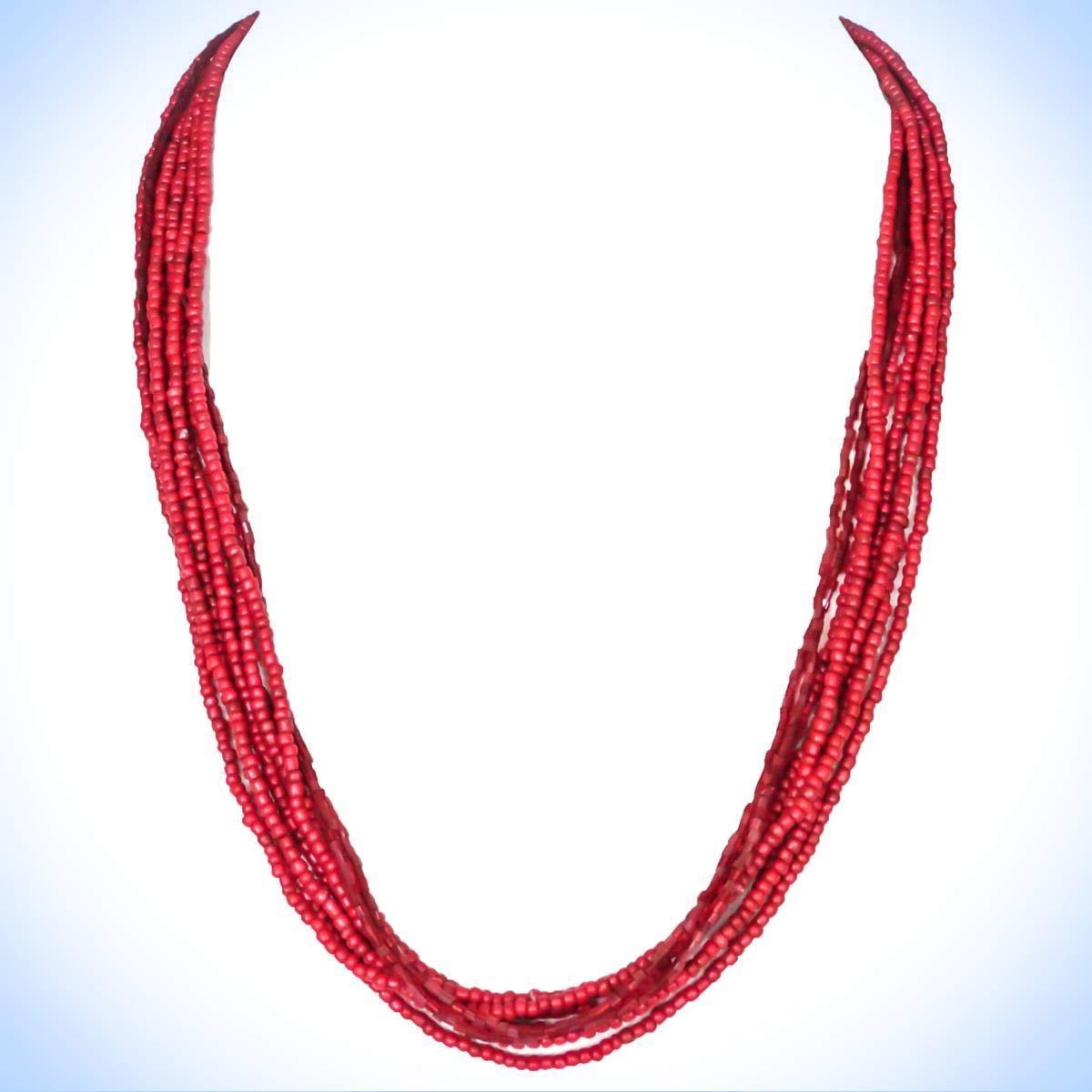 26" Necklace 8 Strand Coral Red Seed Bugle Beads Long Unique Chic Crystal Rhinestone Elegant Jewelry Necklace for Women