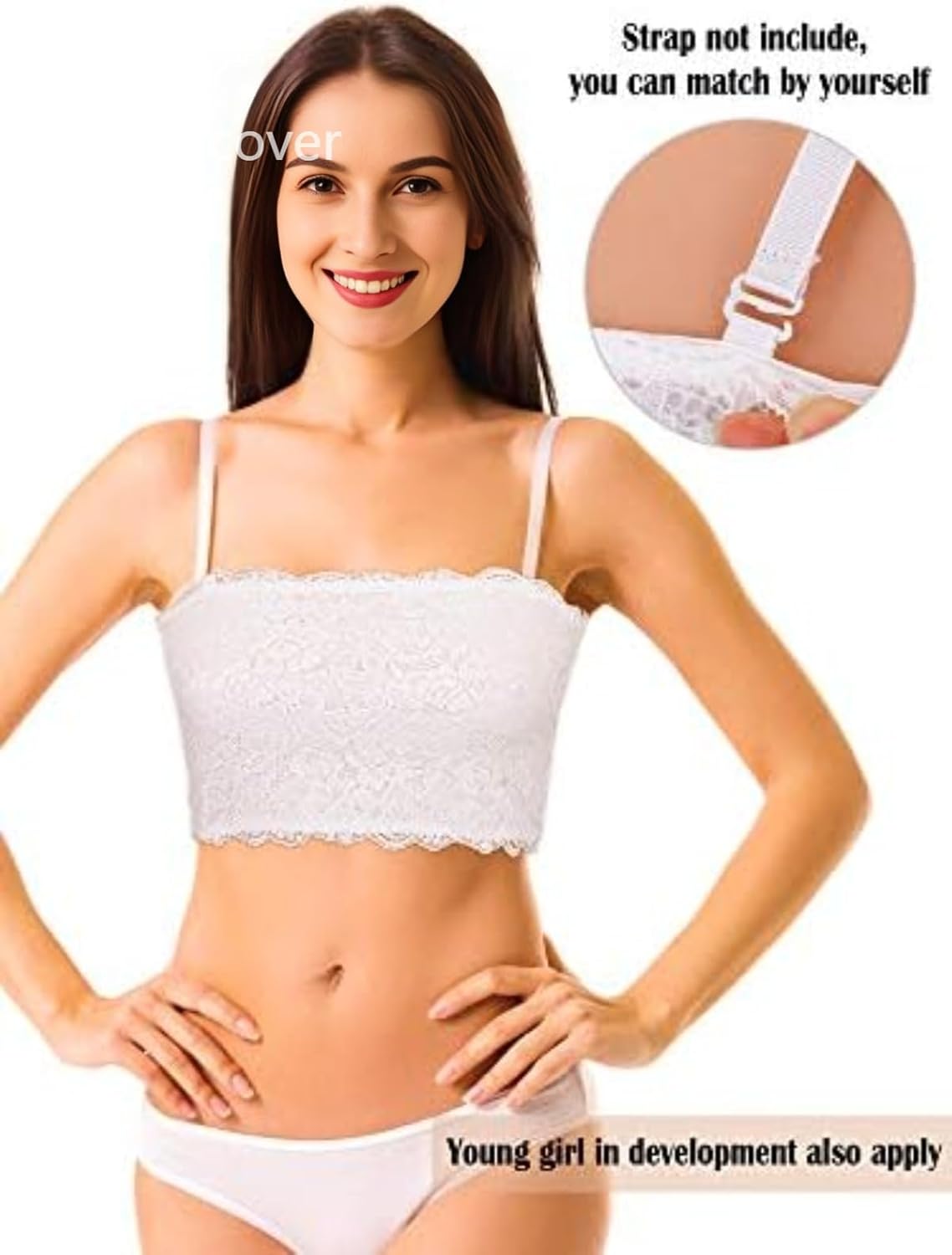 3Pcs Lady Floral Lace Stretchy Strapless See Through Bandeau Tube Top Mock Camisole Bra Insert Overlay Modesty Panel Vest - Image 6