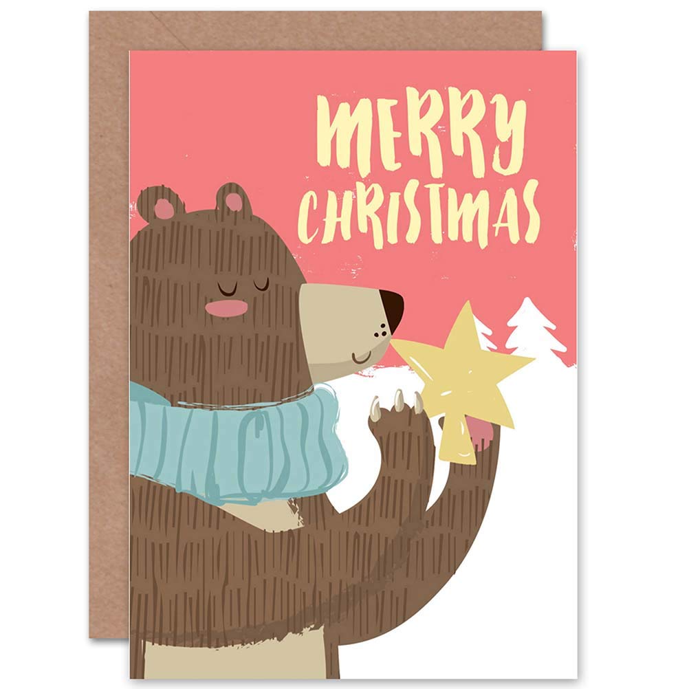 Wee Blue Coo CARD CHRISTMAS XMAS HAPPY BEAR STAR