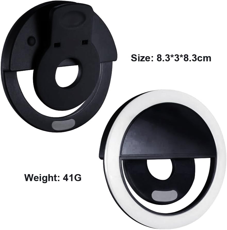 Clip on Selfie Ring Light 3 Level Brightness Selfie LED Camera Light USB Rechargeable Selfie with 36 LEDs for iPhone,iPad,Sumsung Galaxy,Sony, Motorola,Any Smart Phones,Video-Black