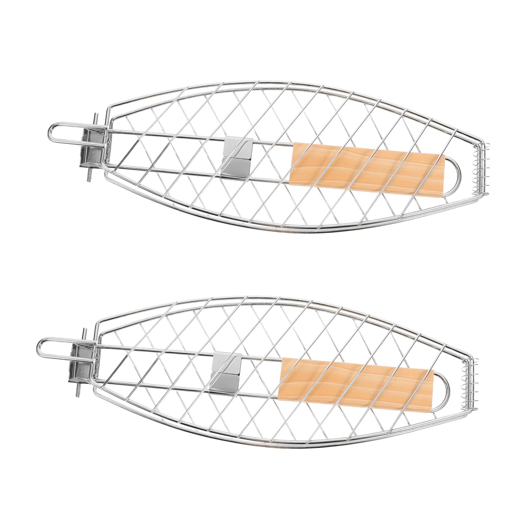 Juego de 2 cestas plegables de acero inoxidable para asar pescado, barbacoa, herramientas de cocina portátiles y perfectas para asar al aire libre, acampar y nics