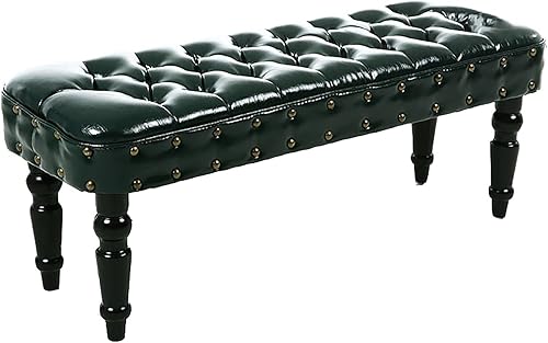 SoOSSN Banco de cuero, con botones de alta calidad, asiento de banco tapizado, marco de madera maciza, banco rústico para dormitorio, banco de