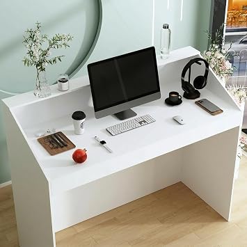Modern White Reception Desk with Raised Countertop – Stylish and Functional Welcome Counter for Offices and Shops