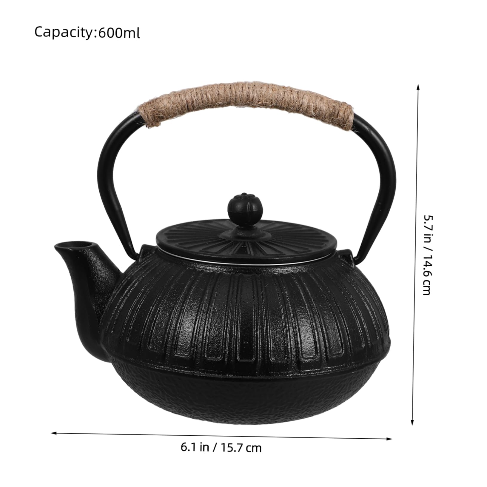 Tetera de Hierro Fundido Japonesa Pequeña de 600ml Negra | Colador para Hojas Sueltas, Diseño Elegante de Estilo Japonés, Uso en Cocina Compartir
