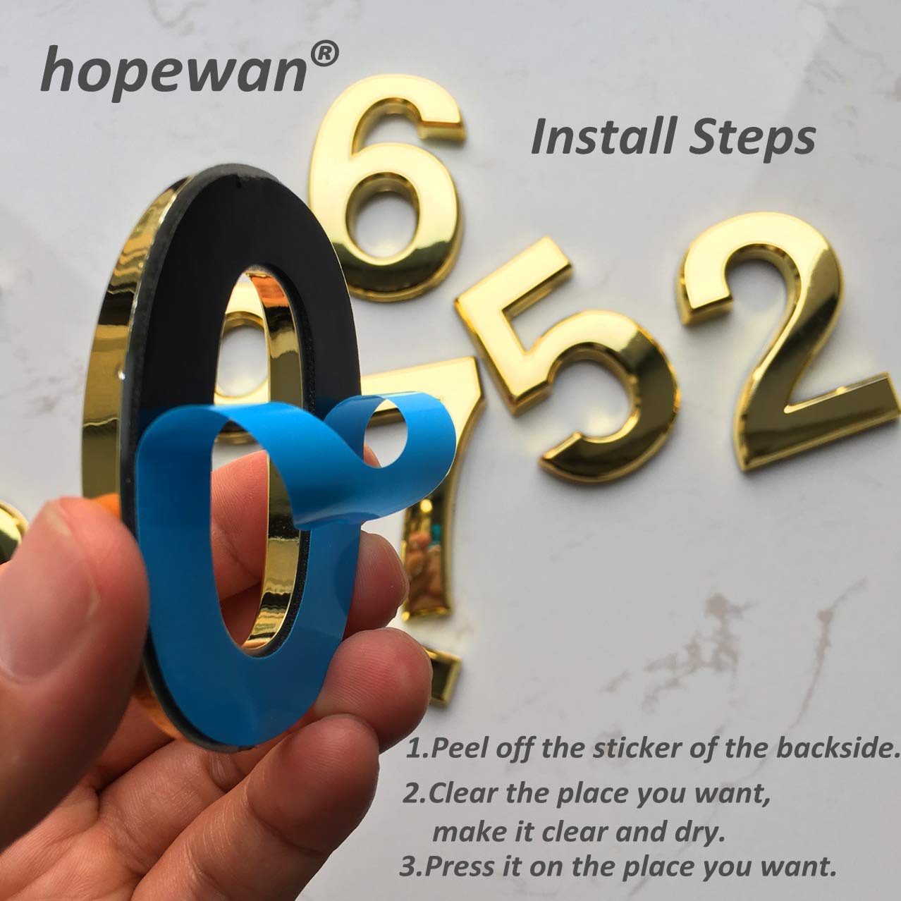 10 Pack Door Numbers 0-9, 2-3/4in Address Number Stickers for Mailbox/Apartment/Outdoor, Gold Shining, by Hopewan (2.75" 10 Pack (0-9), Brass) 2