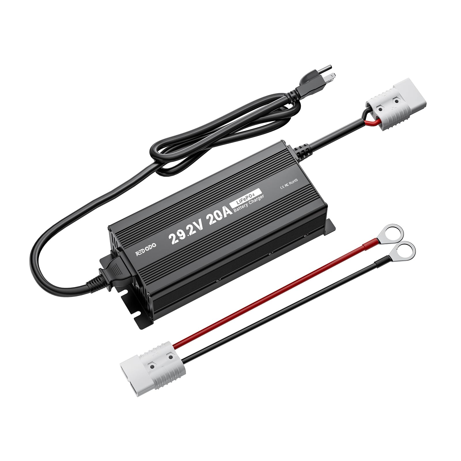 Redodo 29,2V 20A Aggiornamento MINI Formato LiFePO4 Caricabatterie Caricabatterie Rapido AC-DC Indicatori LED 6 Protezioni Alloggiamento Resistente Ventola di Raffreddamento