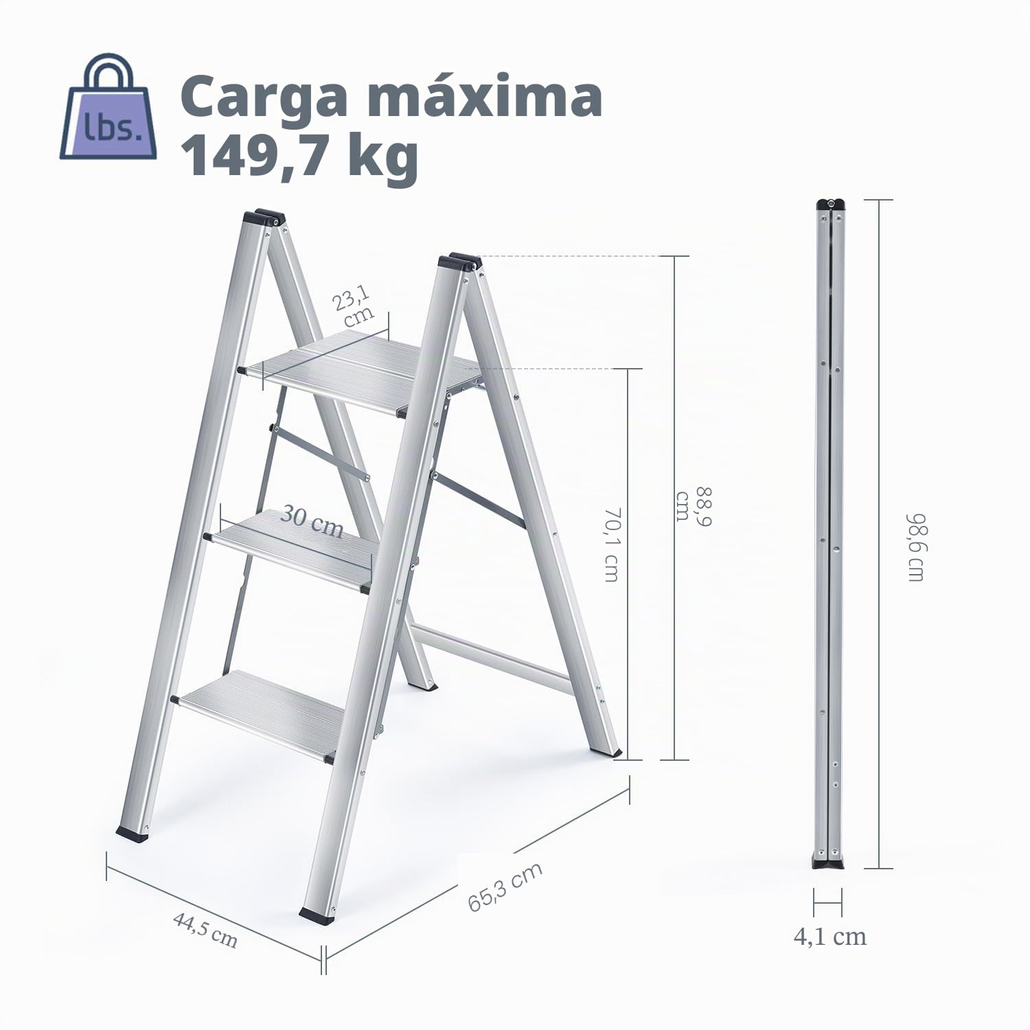 KINGRACK Escalera Plegable, Escalera de casa, Escalera de Aluminio, Escala de 3 escalones, Capacidad de Carga hasta 200 Libras, Aluminio