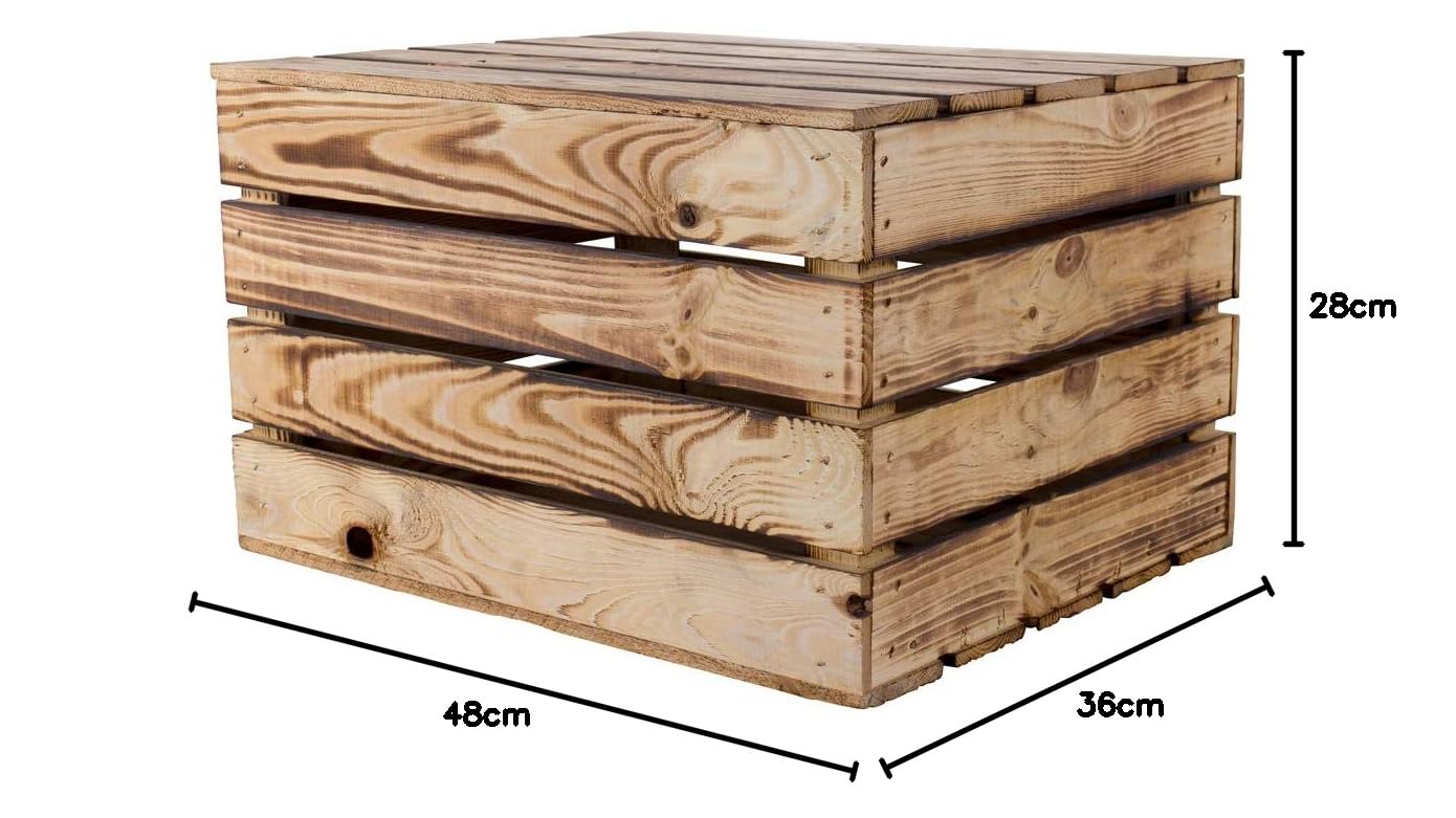 Baúl de madera flameada con espacio de almacenamiento, baúl, baúl, pasillo, dormitorio, salón, diseño rústico, tamaño pequeño, 48 x 36 x 28 cm