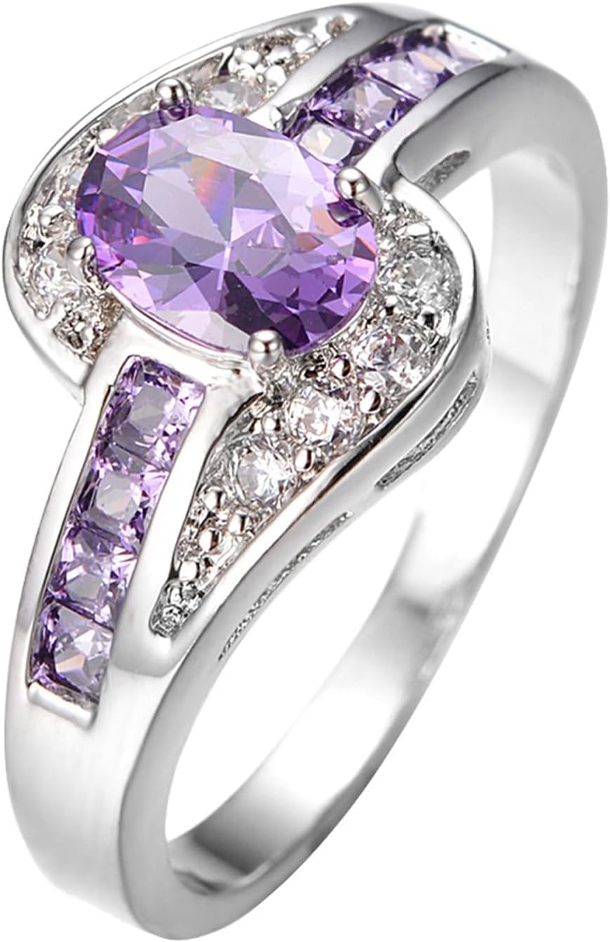 Psiroy Wedding Band Ring for Women, Black Gold Plated Simulated Amethyst Bypass Solitaire Cocktail Ring Fashion Jewelry